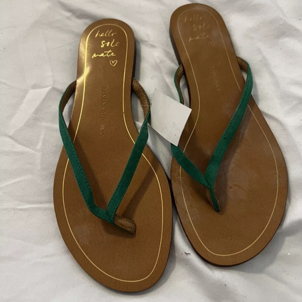 Banana Republic Flip Flop Thong Sandal Green Leather Straps Slip On Size 8 M